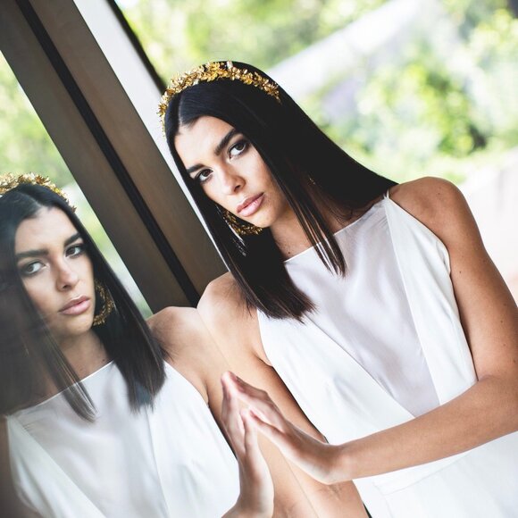 Gold and Crystal Floral Bridal Tiara/Crown - Picture 4 of 4